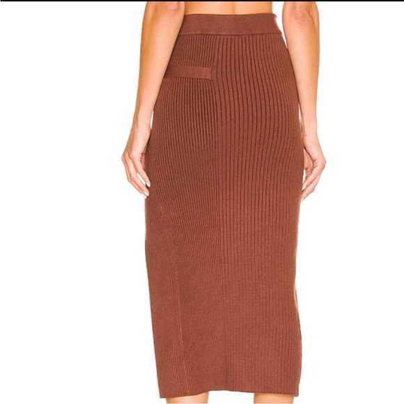 NWT Camila Coelho x Revolve Ellis Brown Ribbed Front Slit Midi Skirt - S - Picture 2 of 14